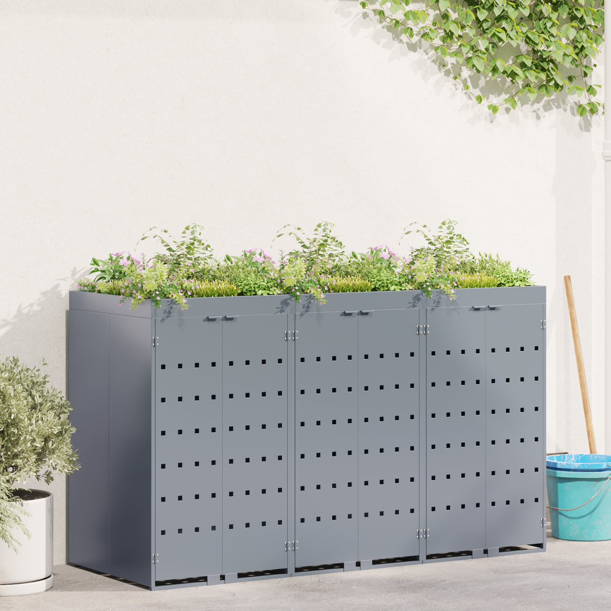 Wheelie Bin Storage for 3 Bins Light Grey 204 x 77,5 x 121,5 cm