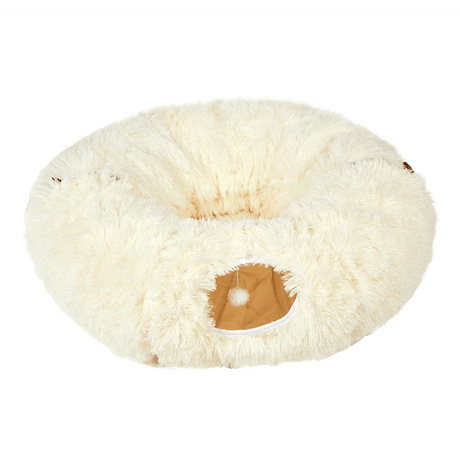 Pawz Cat Tunnel Foldable Fluffy Plush Play Tube Beige-2006732904268435464