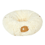 Pawz Cat Tunnel Foldable Fluffy Plush Play Tube Beige - Low Angle