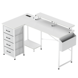 Levede L Shaped Gaming Desk with Storage Drawers White-2006733412563554312