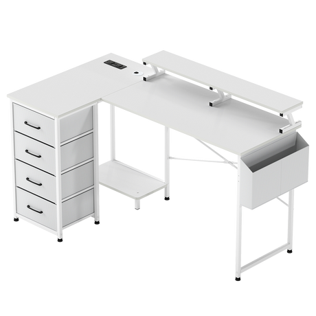 Levede L Shaped Gaming Desk with Storage Drawers White-2006733412563554312