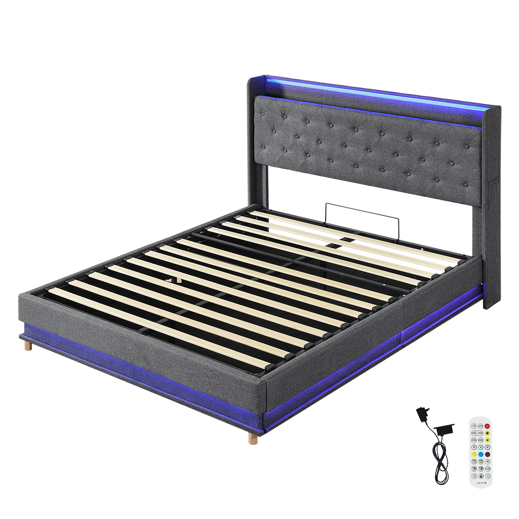 Levede Queen Bed Frame Gas Lift LED Light-2006732862950346760