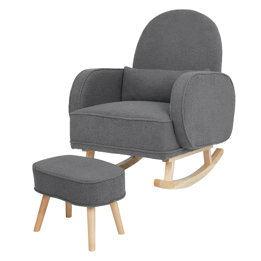 Levede Fleece Rocking Chair with footstool-2006732864741314568