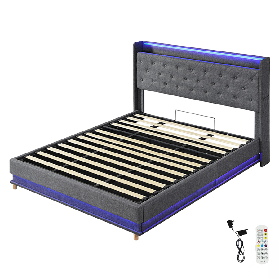 Levede King Bed Frame Gas Lift Storage LED Light USB-2006733381597007880