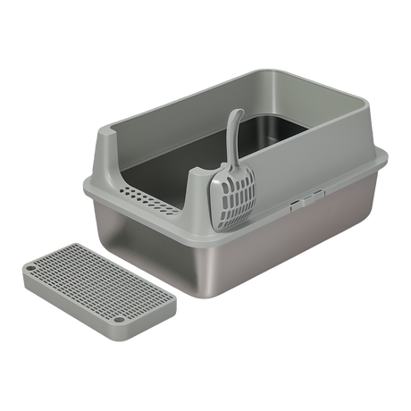 Pawz Stainless Steel Large Semi-Enclosed Cat Litter Box-2011971128762961928