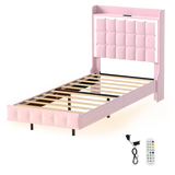 Levede Single Floating Bed Frame LED Headboard USB Pink - Low Angle
