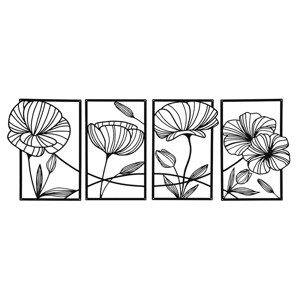 Yezi Metal Wall Art 4Pcs Floral Minimalist Line Decor-2006732700534312968