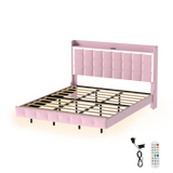 Levede King Floating Bed Frame LED Headboard USB Pink - Low Angle