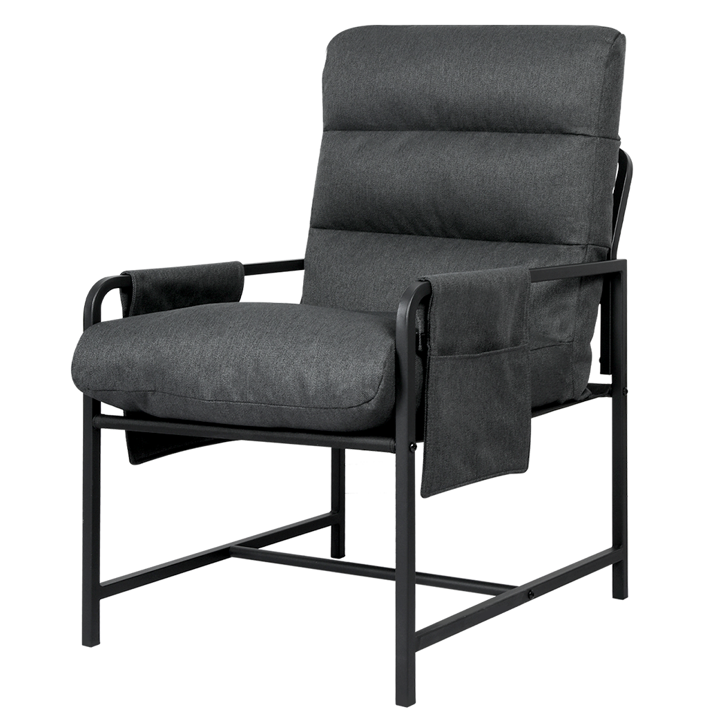 Levede Metal Framed Lounge Chair Linen in Dark Grey-2018816855514419203