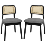 Levede 2x Dining Chair Wood Rattan Armless Black - Low Angle