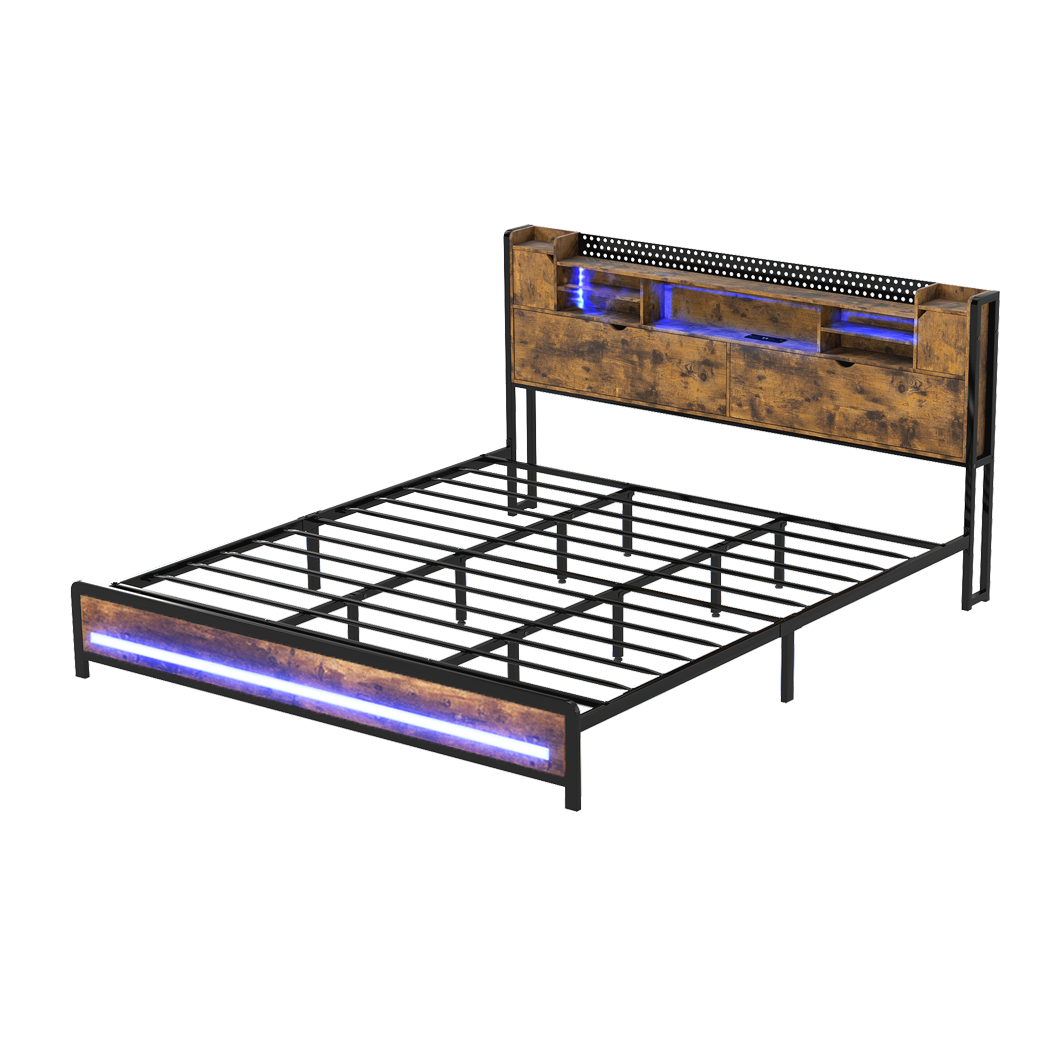 Levede King Bed Frame Storage Headboard Industrial-2011971104729600008