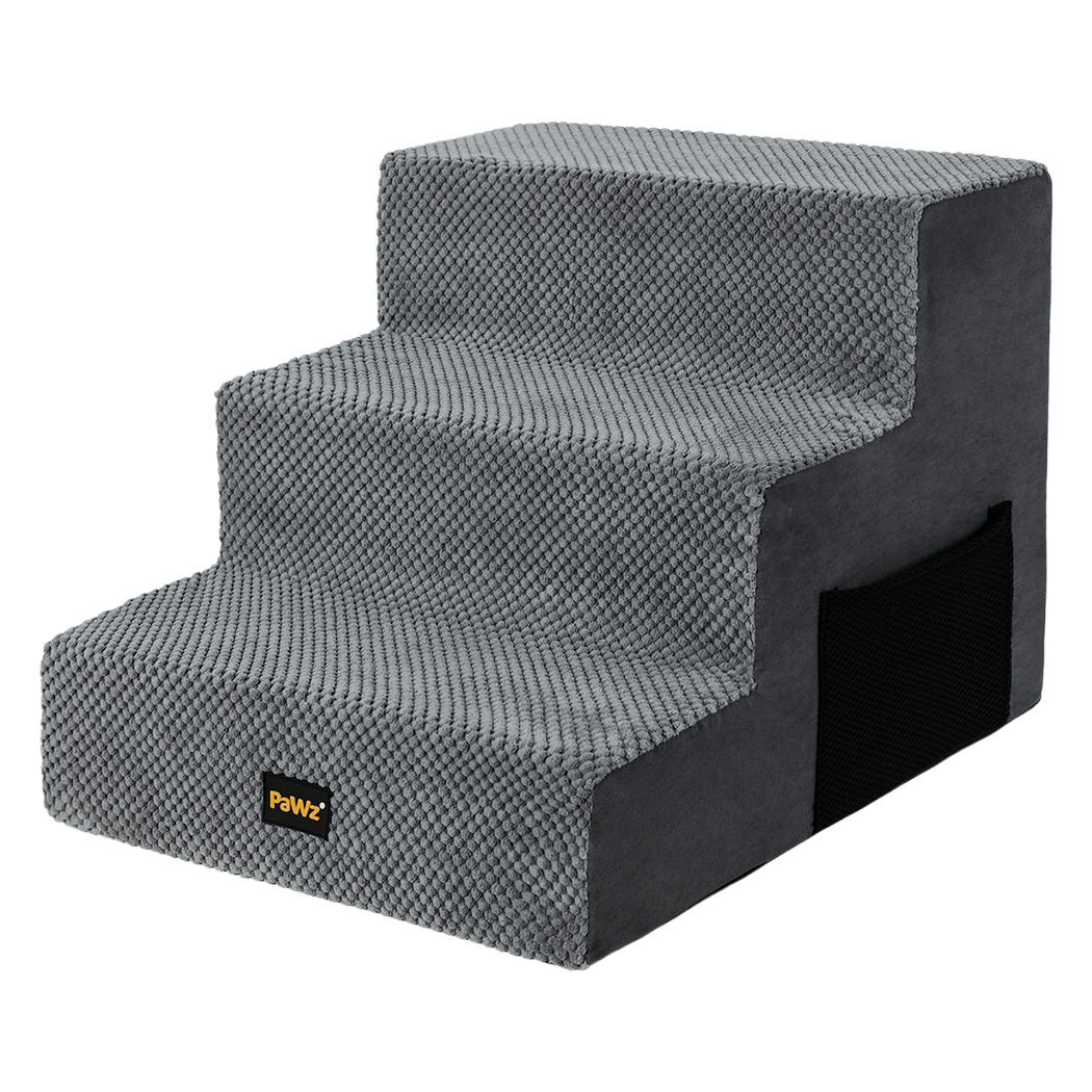 Pawz 3 Steps Pet Stairs Dog Ramp High Density Foam Grey-2006733392930017288