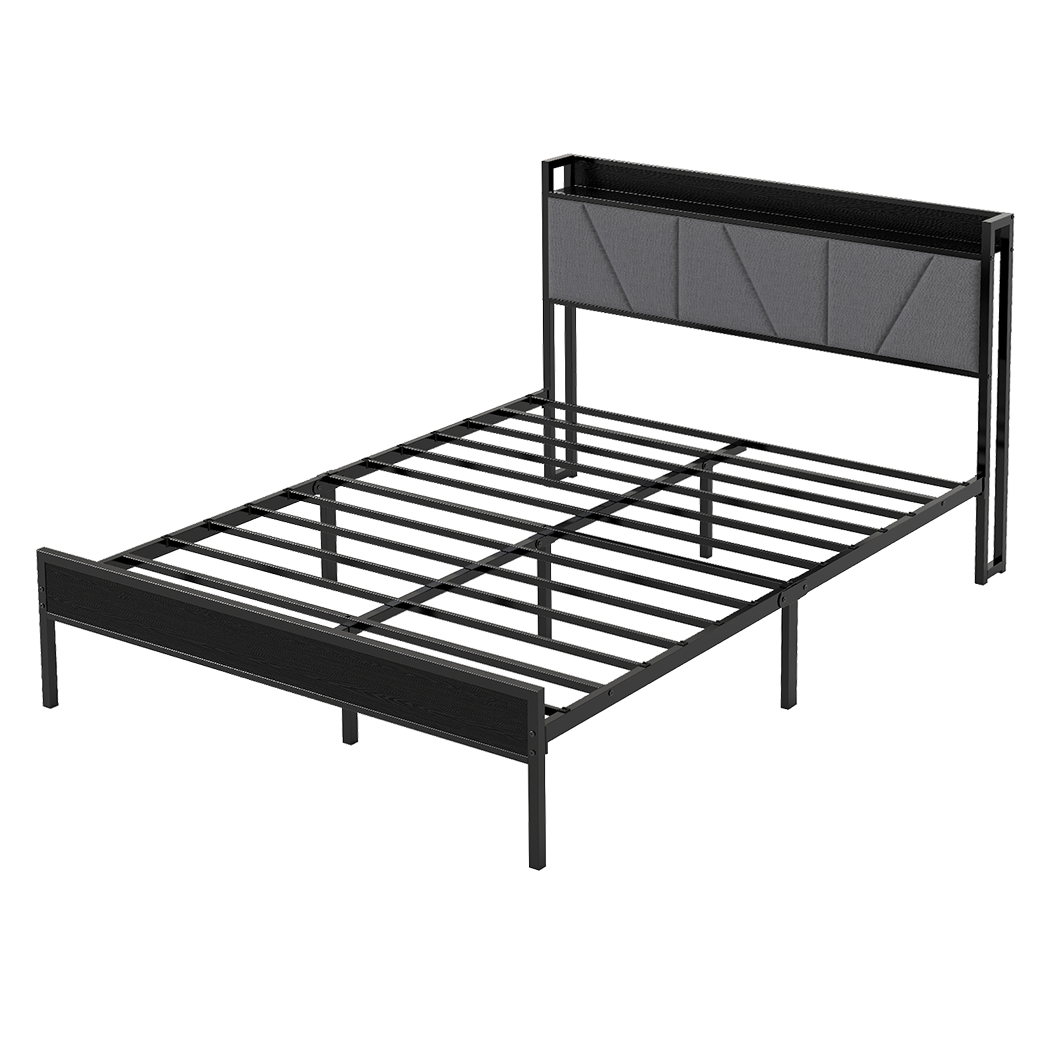 Levede Queen Bed Frame Steel Base with Headboard Grey-2006732773129326600