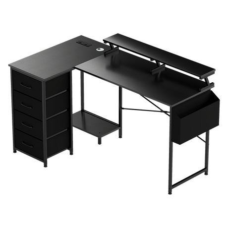 Levede L Shaped Gaming Desk with Storage Drawers Black-2006733412379004936