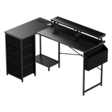 Levede L Shaped Gaming Desk with Storage Drawers Black - Low Angle