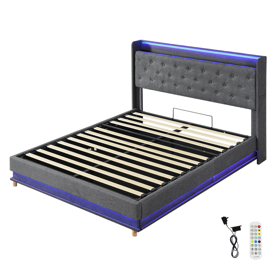 Levede Double Bed Frame Gas Lift LED Light-2006732862769991688