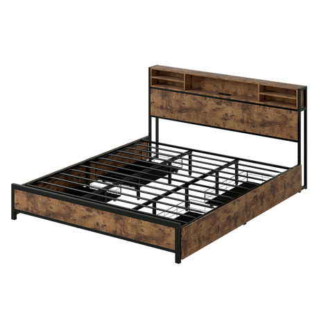 Levede King Bed Frame Industrial Storage LED Charing-2011971104339529736