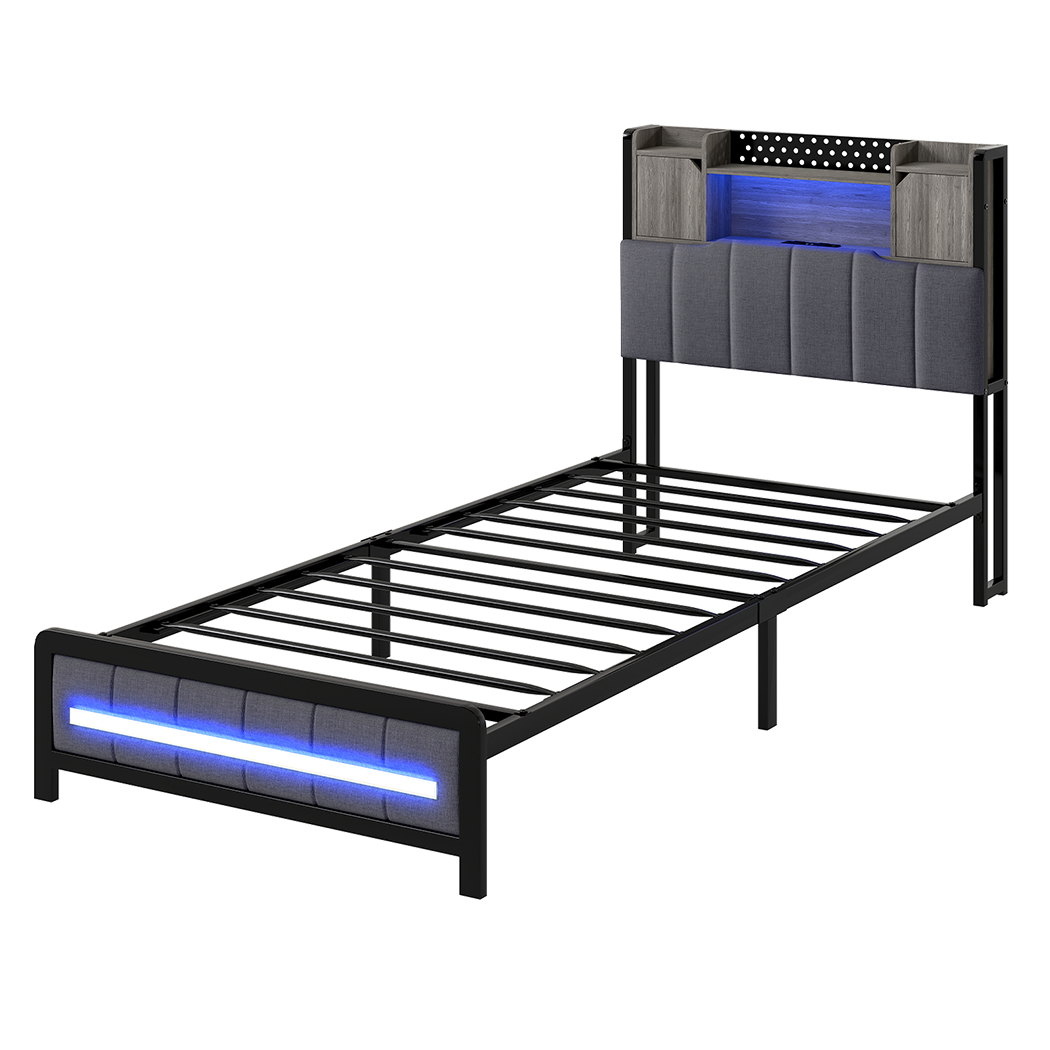 Levede Single Bed Frame with Storage Headboard RGB LED-2011971105295831048