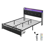 Levede Queen Metal Bed Frame LED Lights 2 Drawers - Low Angle