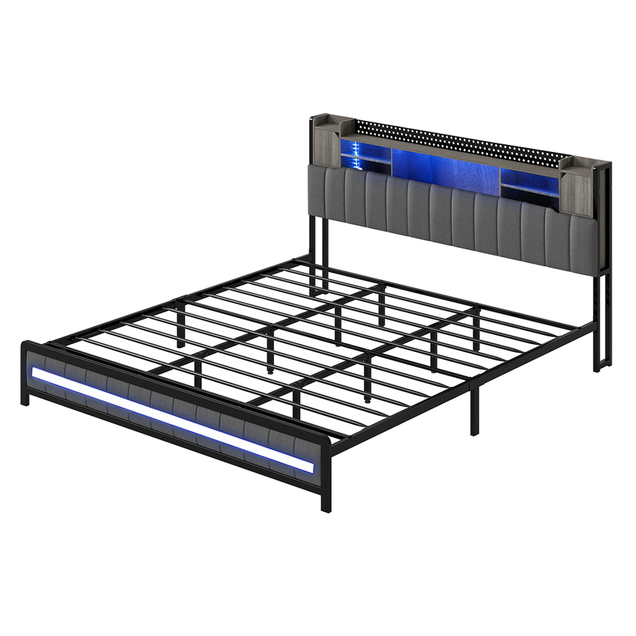 Levede King Bed Frame with Storage Headboard RGB LED-2011971105136447496