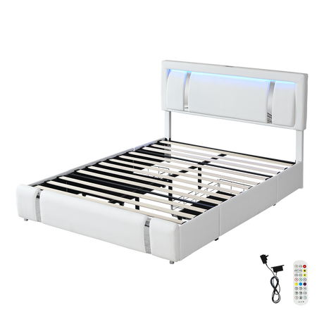 Levede Double Bed Frame With Adjustable Headboard White-1954802444223516680