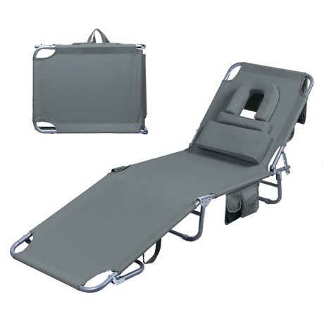 Levede Foldable Beach Lounge Chairs with Face Hole Grey-2018816828482129928