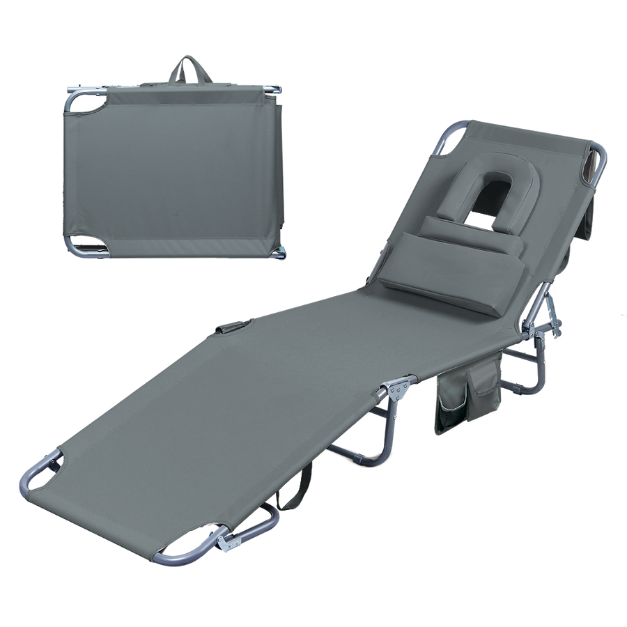 Levede Foldable Beach Lounge Chairs with Face Hole Grey-2018816828482129928