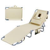 Levede Foldable Beach Lounge Chairs with Face Hole Khaki-2018816828662485000