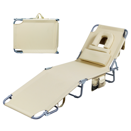Levede Foldable Beach Lounge Chairs with Face Hole Khaki-2018816828662485000