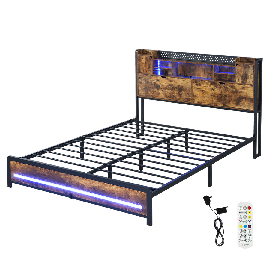Levede Queen Bed Frame Storage Headboard Industrial-2006732901579886600