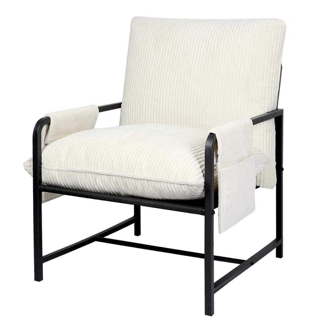 Levede Metal Framed Lounge Chair Corduroy in Beige-2018816855703162888