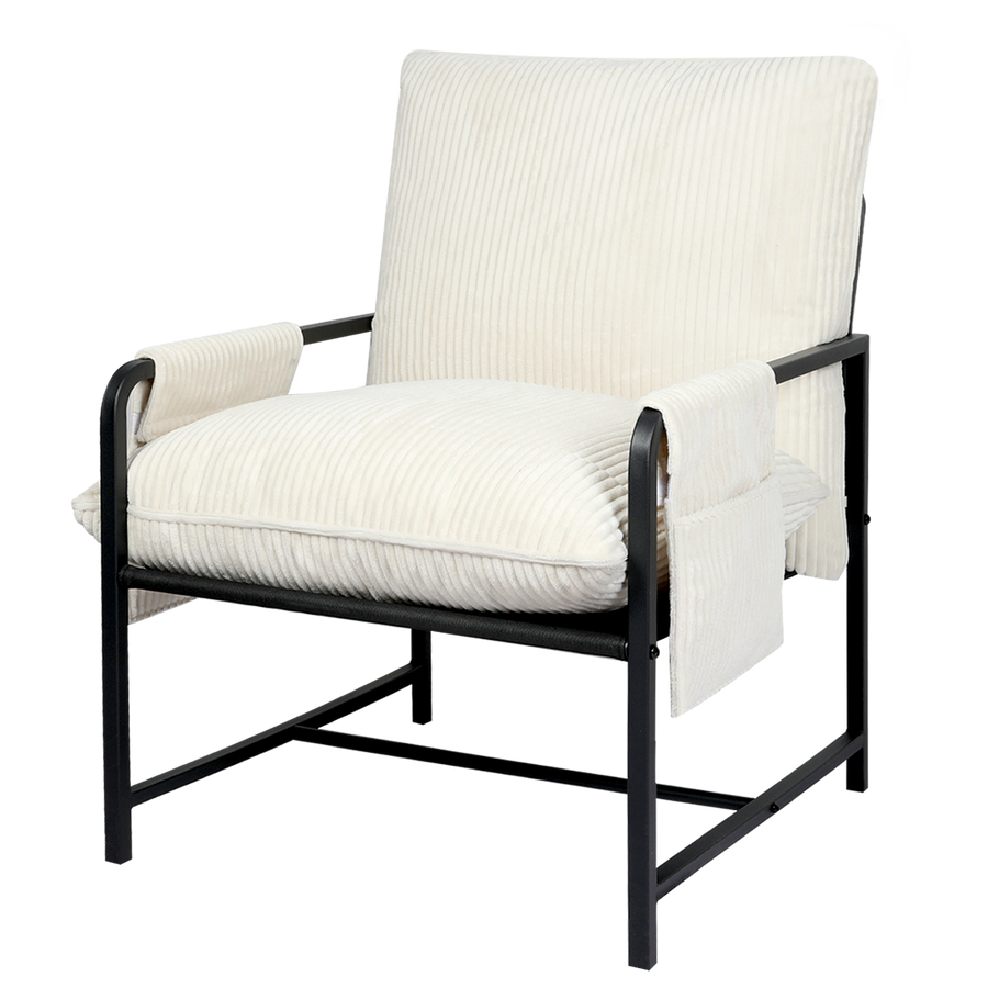 Levede Metal Framed Lounge Chair Corduroy in Beige-2018816855703162888