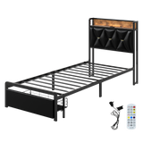 Levede Single Bed Frame Leather Headboard RGB 2 Drawers-2006732795887620104