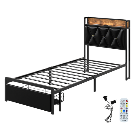 Levede Single Bed Frame Leather Headboard RGB 2 Drawers-2006732795887620104