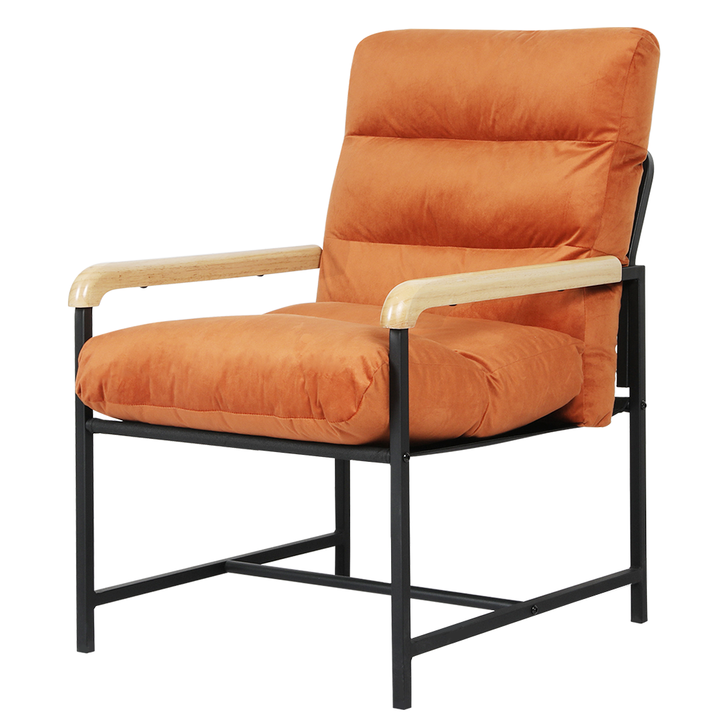 Levede Metal Framed Lounge Chair Velvet in Orange-2018816865723355144