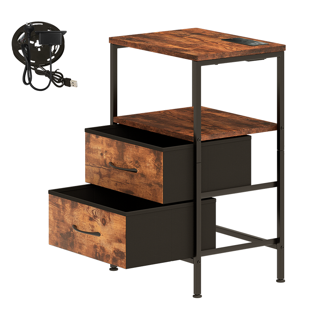 Levede LED Bedside Table with 2 Drawers Power Outlets-2018816812560551944