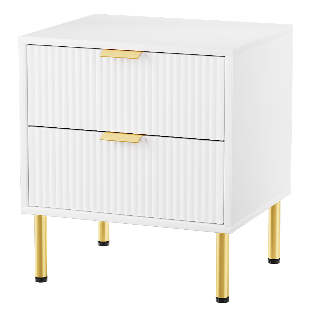 Levede Bedside Table with 2 Drawers White Metal Legs-2006732897205227528