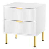 Levede Bedside Table with 2 Drawers White Metal Legs - Low Angle