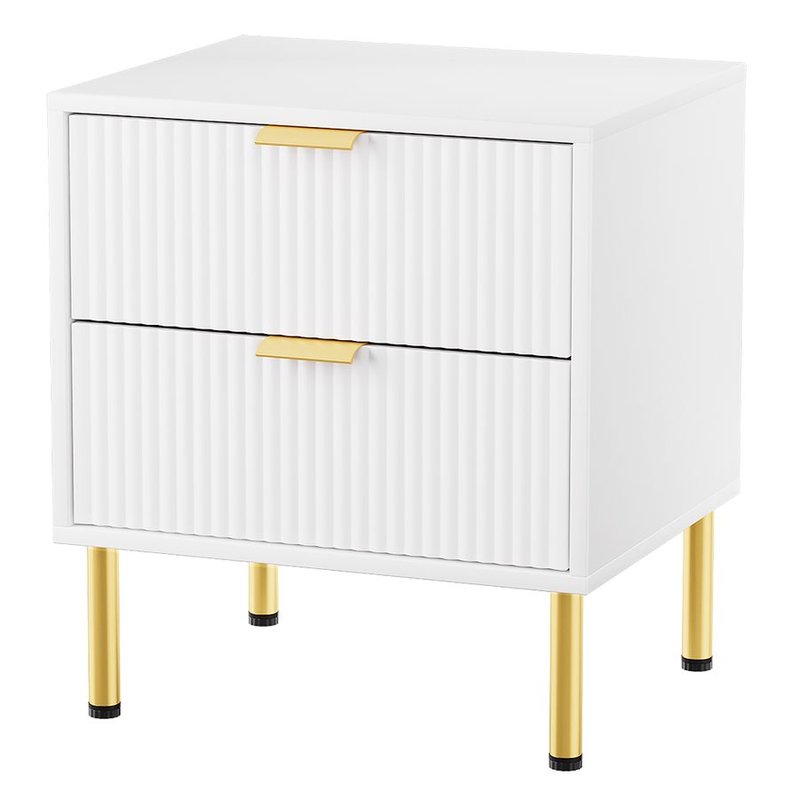 Levede Bedside Table with 2 Drawers White Metal Legs-2006732897205227528