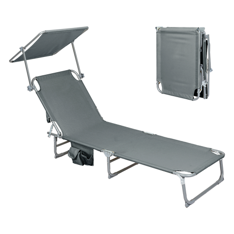 Levede Foldable Lounge Chairs with Canopy Grey-2018816823004368904
