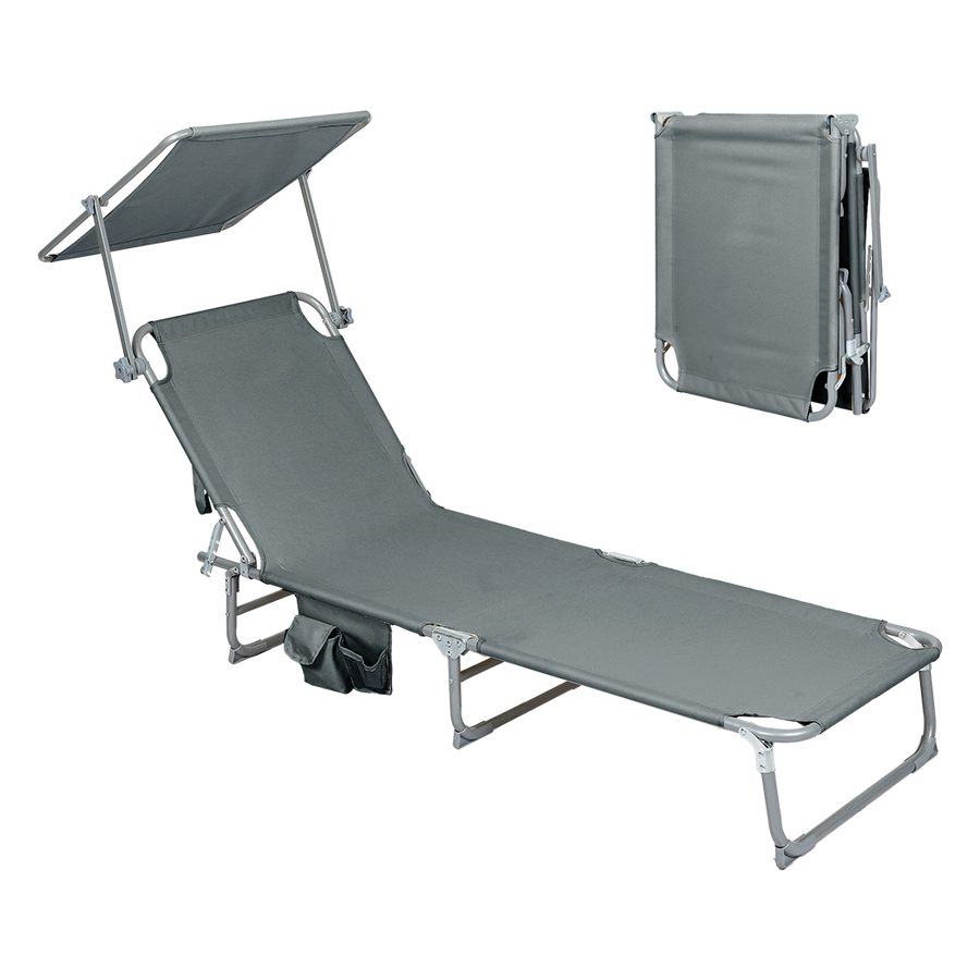 Levede Foldable Lounge Chairs with Canopy Grey-2018816823004368904
