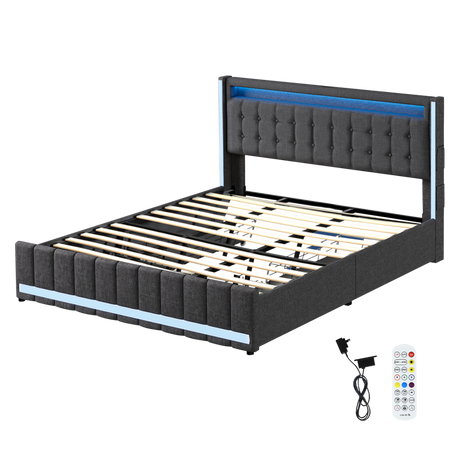 Levede King Bed Frame Fabric Storage Drawer LED USB-2006733381945135112