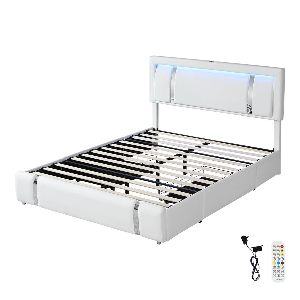 Levede Queen Bed Frame With Adjustable Headboard White-2006732897008095240