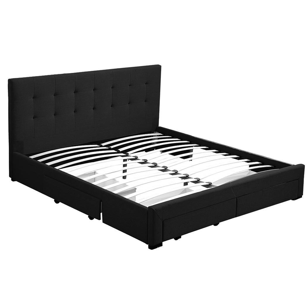 Levede Queen Bed Frame Fabric Tufted Dark Grey-2006733223215894536