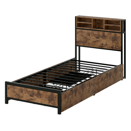 Levede Single Bed Frame Industrial Storage LED Charing-2011971104519884808