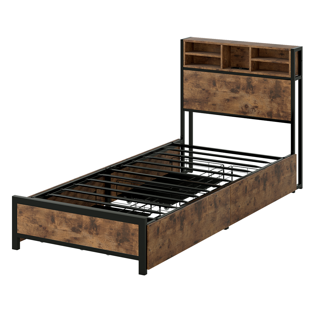 Levede Single Bed Frame Industrial Storage LED Charing-2011971104519884808