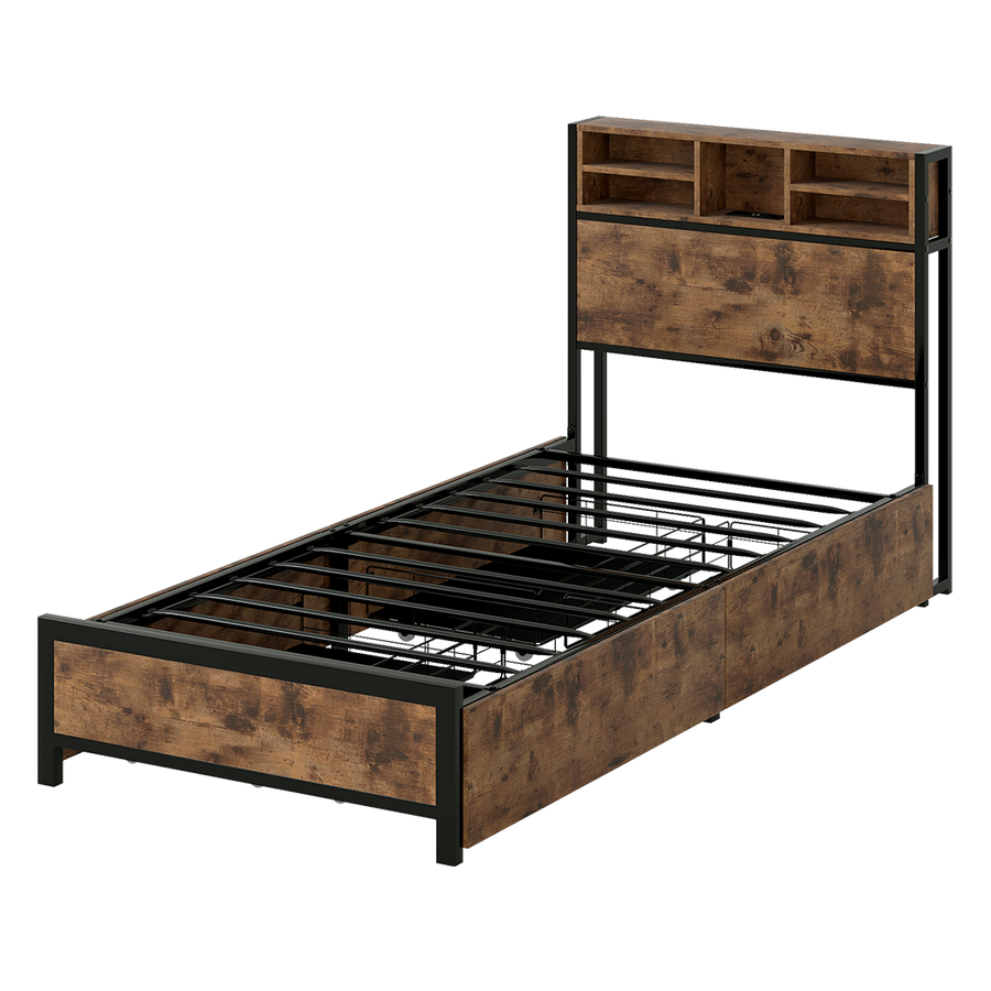 Levede Single Bed Frame Industrial Storage LED Charing-2011971104519884808