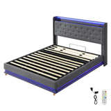 Levede King Bed Frame Gas Lift Storage LED Light USB - Low Angle