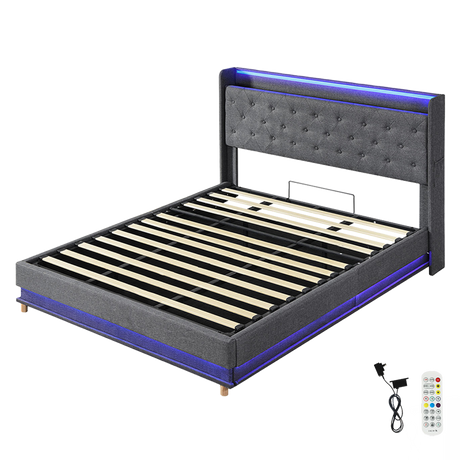 Levede King Bed Frame Gas Lift Storage LED Light USB-1960920167890423816