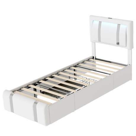 Levede Single Bed Frame Leather Headboard RGB 2 Drawers-2006732796336410632